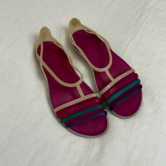 Crocs Isabella Pink Slip On Colorful Sandals Size 10 Summer Casual - Picture 6 of 11